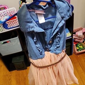 Kids Blue and Pink Denim Vest Dress